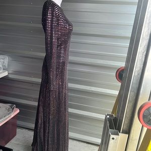 Pink & Black Long Sequins Evening Dress